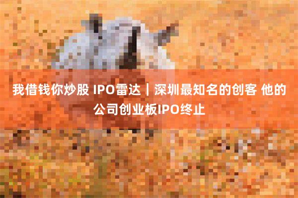 我借钱你炒股 IPO雷达｜深圳最知名的创客 他的公司创业板IPO终止